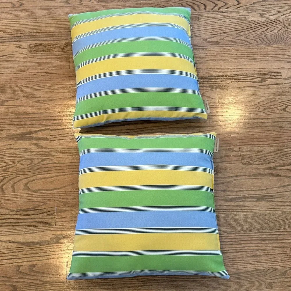 AMERICAN MILLS INC GOLD GREEN BLUE STRIPE OUTDOOR PILLOW PORCH PATIO SQUARE -1